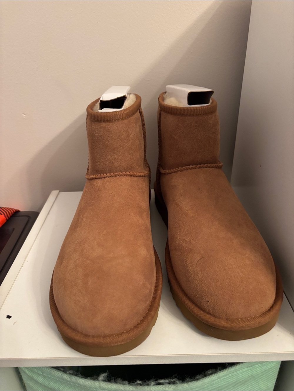 UGG Short Suede Shearling Ankle Boots in Chestnut